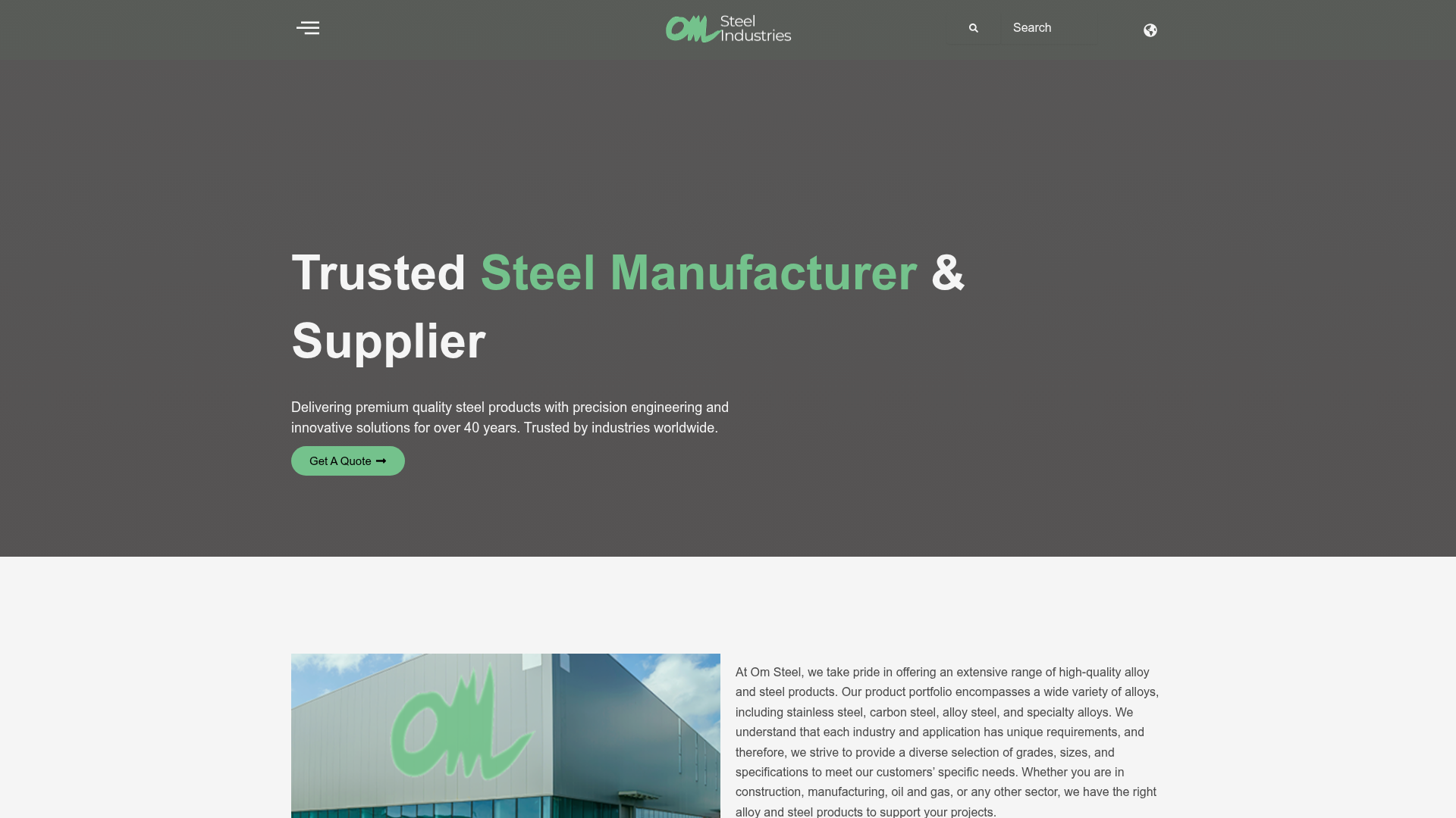 Om Steel Industries website preview