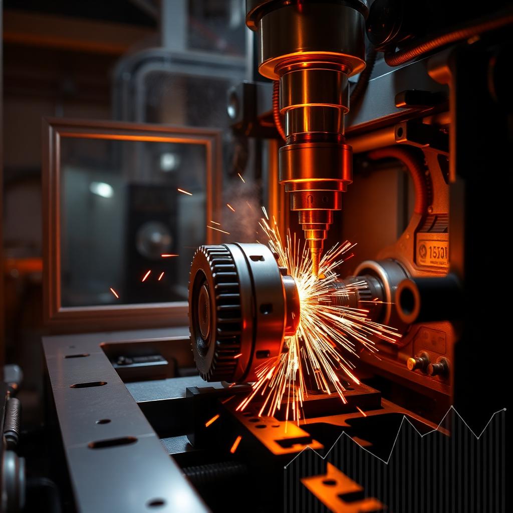 CNC machining spark with Google Ads dashboard overlay for auto component manufacturers India