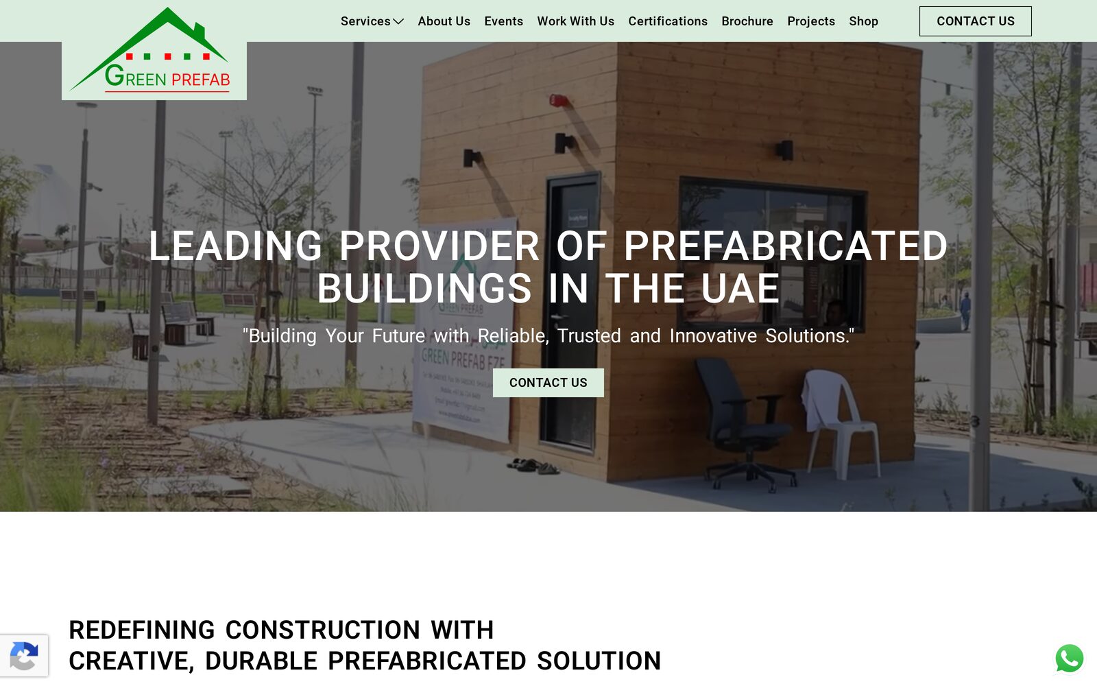 Desktop view of a UAE prefabricated structures manufacturer website built by Kalk Solutions