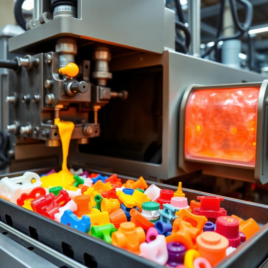 Injection moulding machine producing colorful plastic parts for India manufacturing buyers