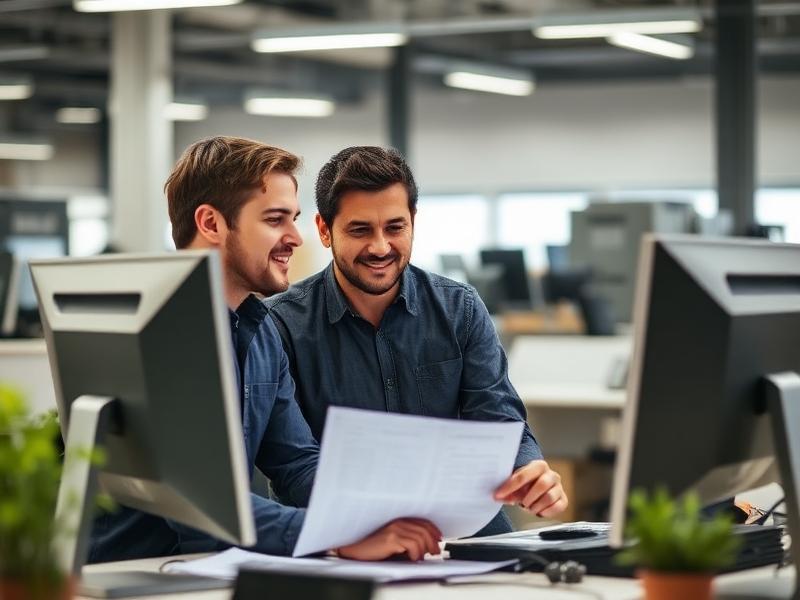 Sales and engineering colleagues reviewing a quote for a qualified manufacturing opportunity