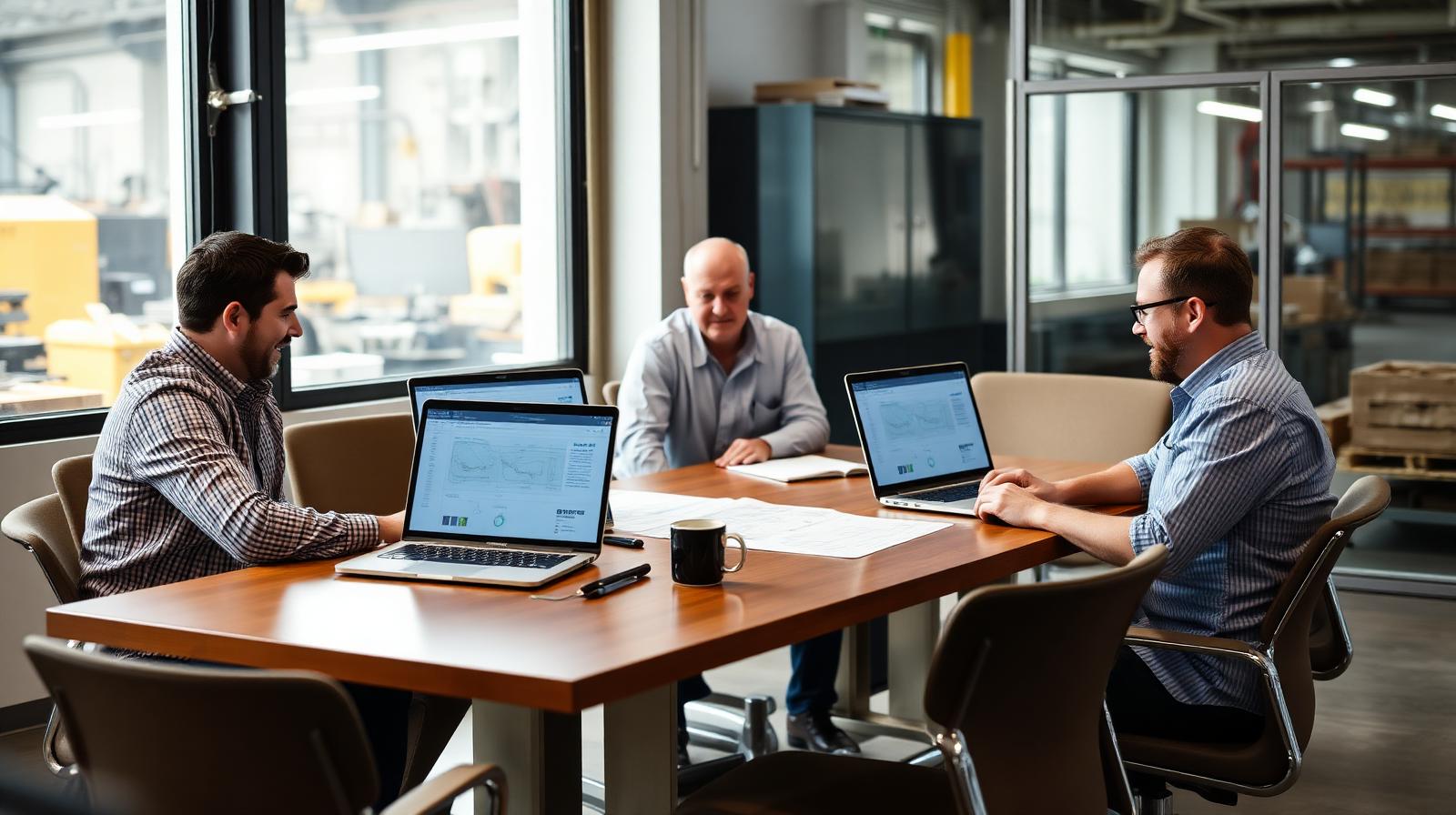 Odoo ERP implementation team around a conference table inside a US manufacturing plant