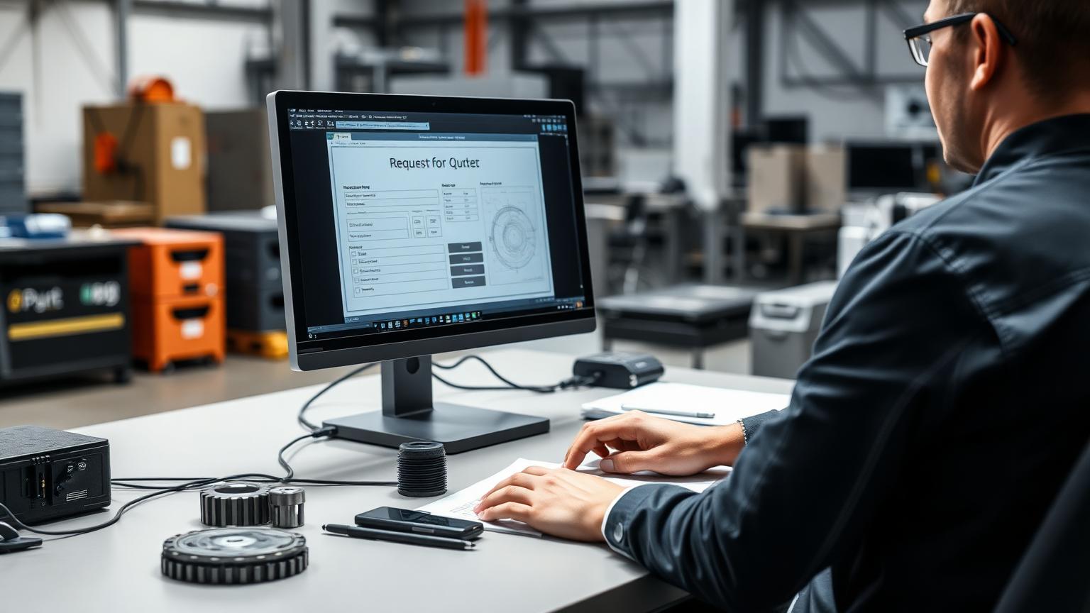 Manufacturing website homepage layout with RFQ form and capability sections highlighted