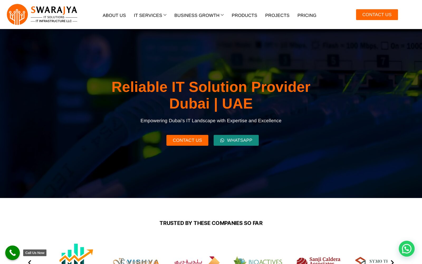 Desktop view of a Dubai IT and technology services website built by Kalk Solutions