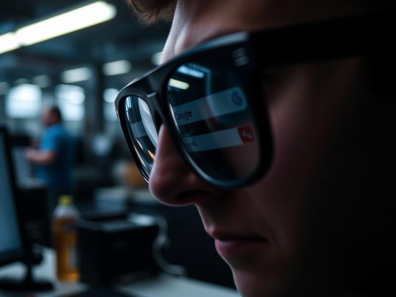 Industrial buyer researching suppliers on Google from a manufacturing office