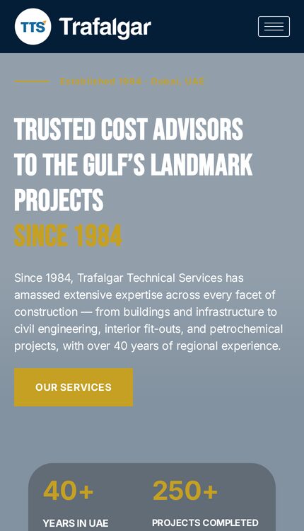 Mobile view of the Trafalgar Technical Services Dubai website built by Kalk Solutions