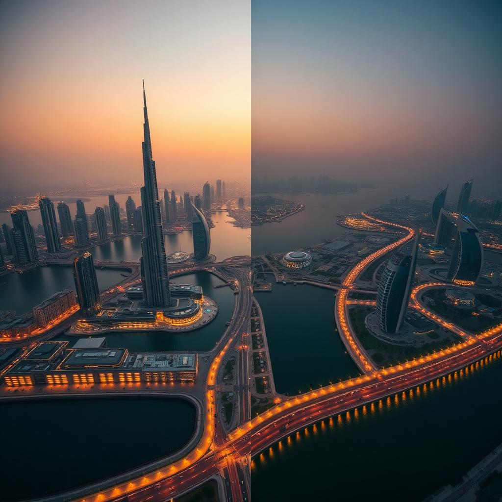 UAE skyline showing Dubai, Abu Dhabi and Sharjah industrial districts side by side